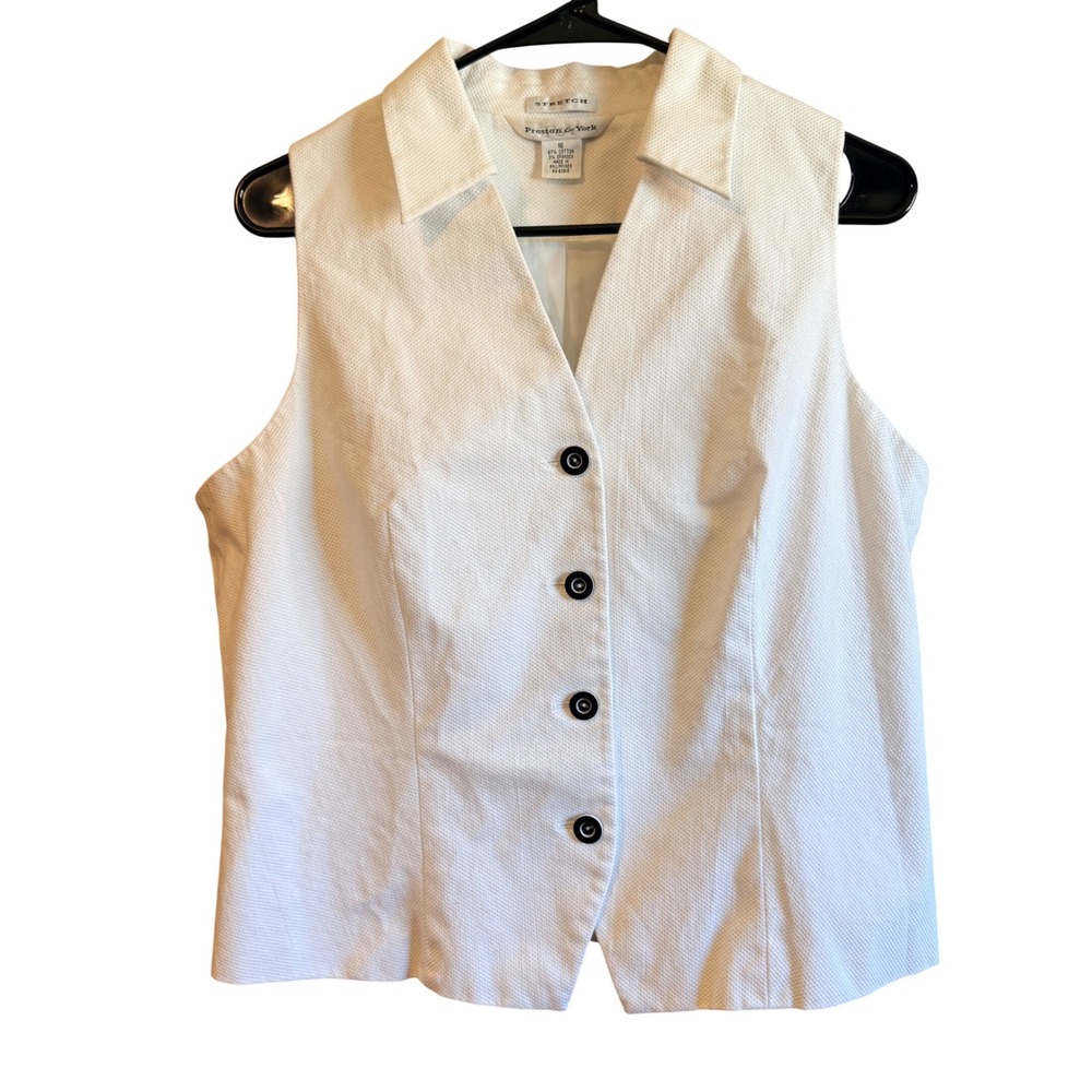 Preston & York Tailored Vest Runs Small Size 16 White Textured Cotton  Lined. - Picture 2 of 9